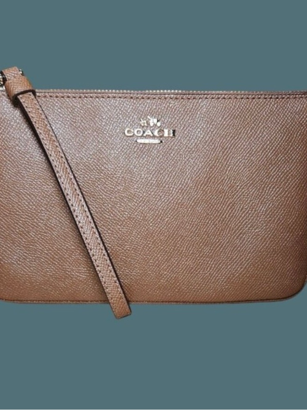 Coach Tan Pebbled Leather Crossbody Wristlet with Gold Logo